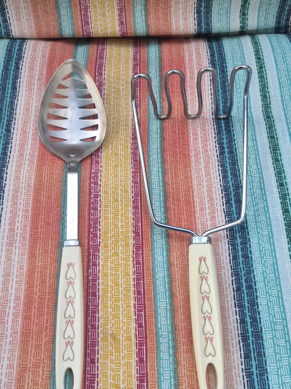 Heart-Pattern Stainless Steel Slotted Spoon and Potato Masher Set